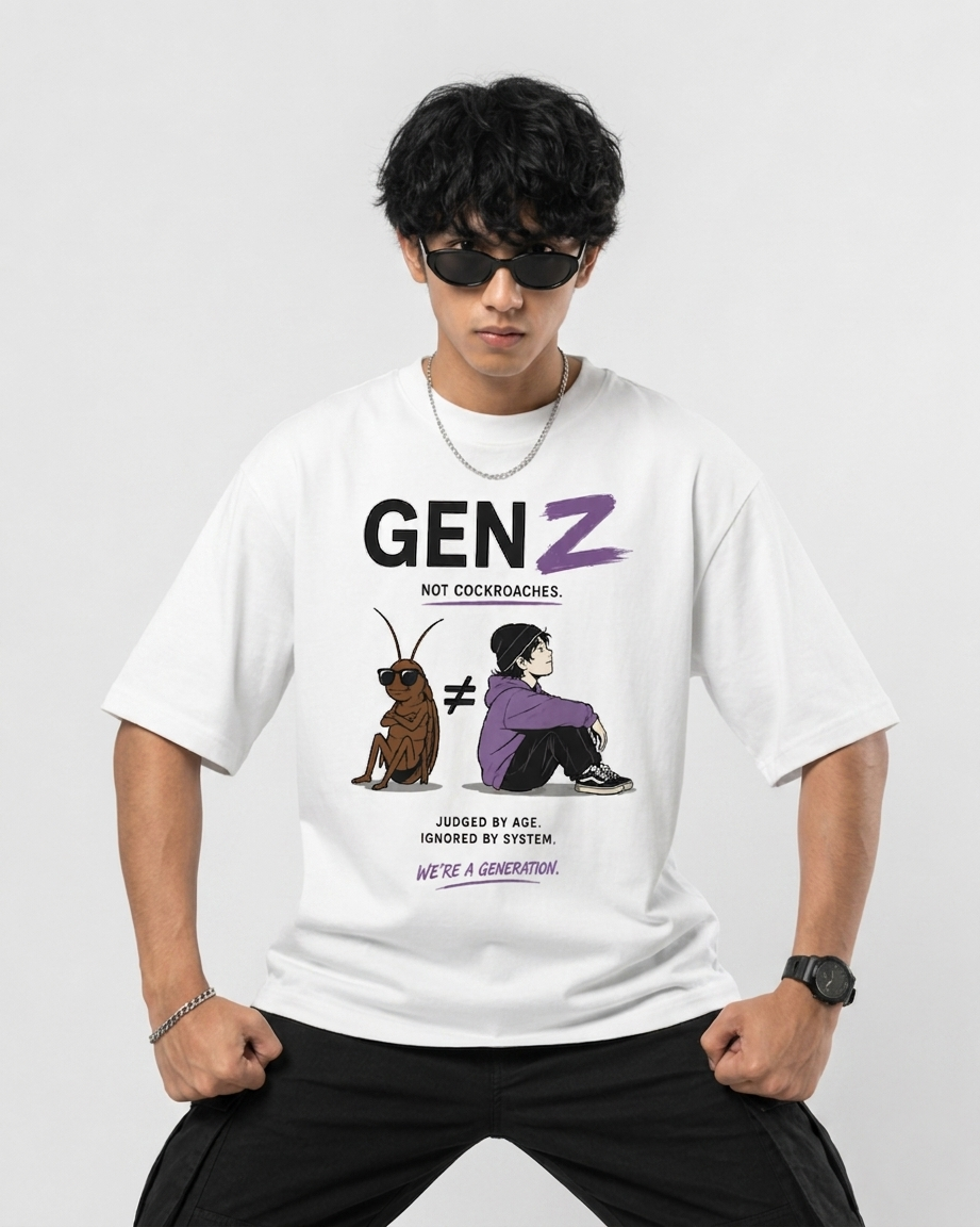 Gen Z not  Cockroach Printed Oversized White T-Shirt – 100% Premium Cotton