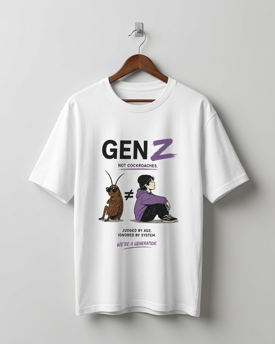 Gen Z not  Cockroach Printed Oversized White T-Shirt – 100% Premium Cotton