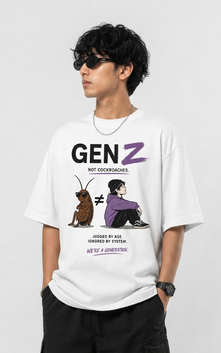 Gen Z not  Cockroach Printed Oversized White T-Shirt – 100% Premium Cotton