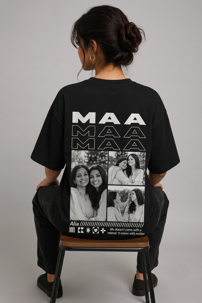 "Maa" Graphic Oversized Black T-Shirt – Customizable.