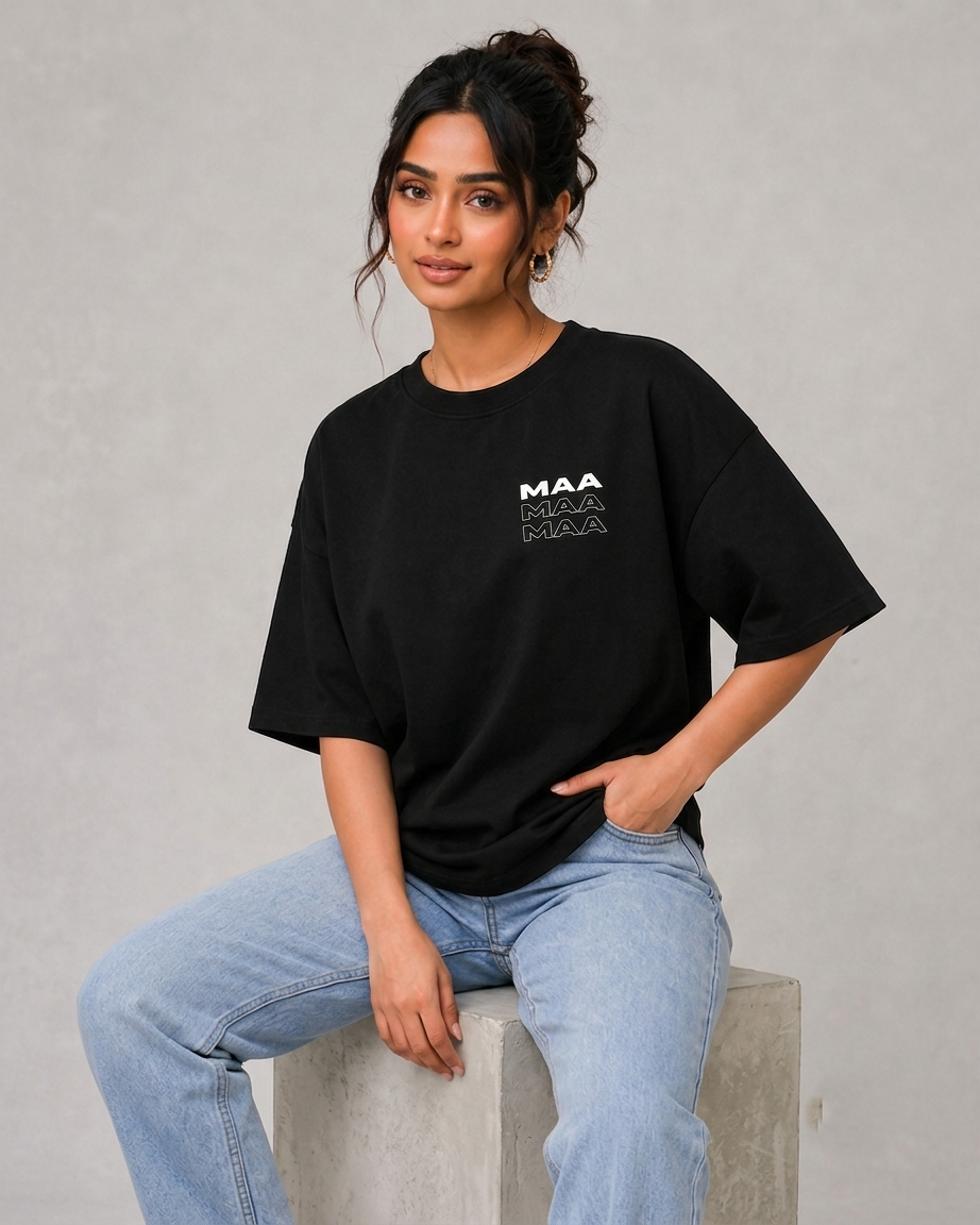 "Maa" Graphic Oversized Black T-Shirt – Customizable.