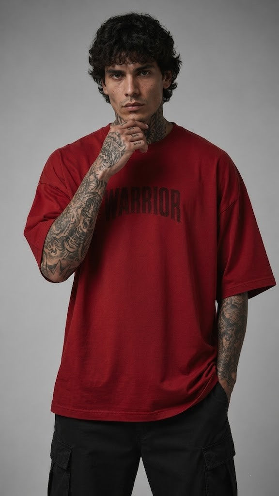 Warrior Oversized Red Graphic T-Shirt – 100% Premium Cotton Streetwear Print Tee