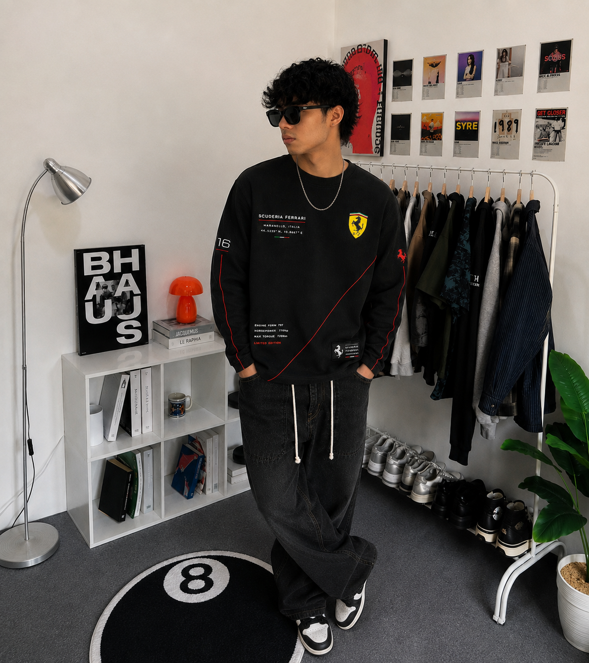 SCUDERIA RACING WAFFLE FULL-SLEEVE T-SHIRT – BLACK