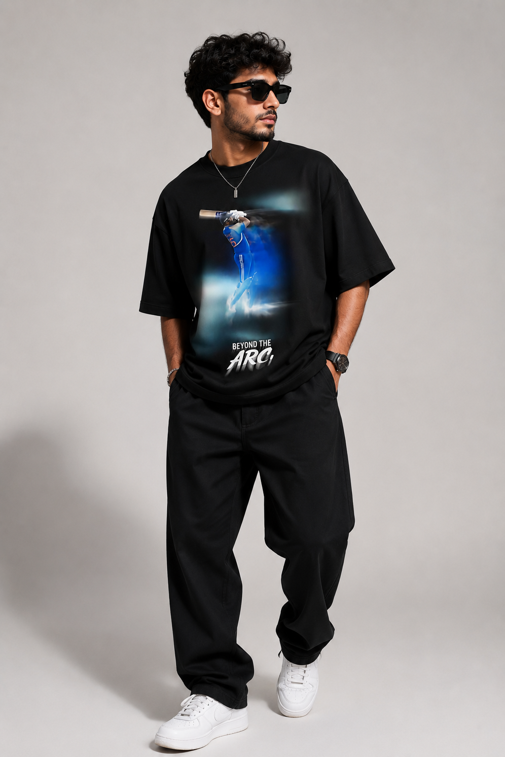 Rohit Sharma Oversized Graphic Black T-Shirt.