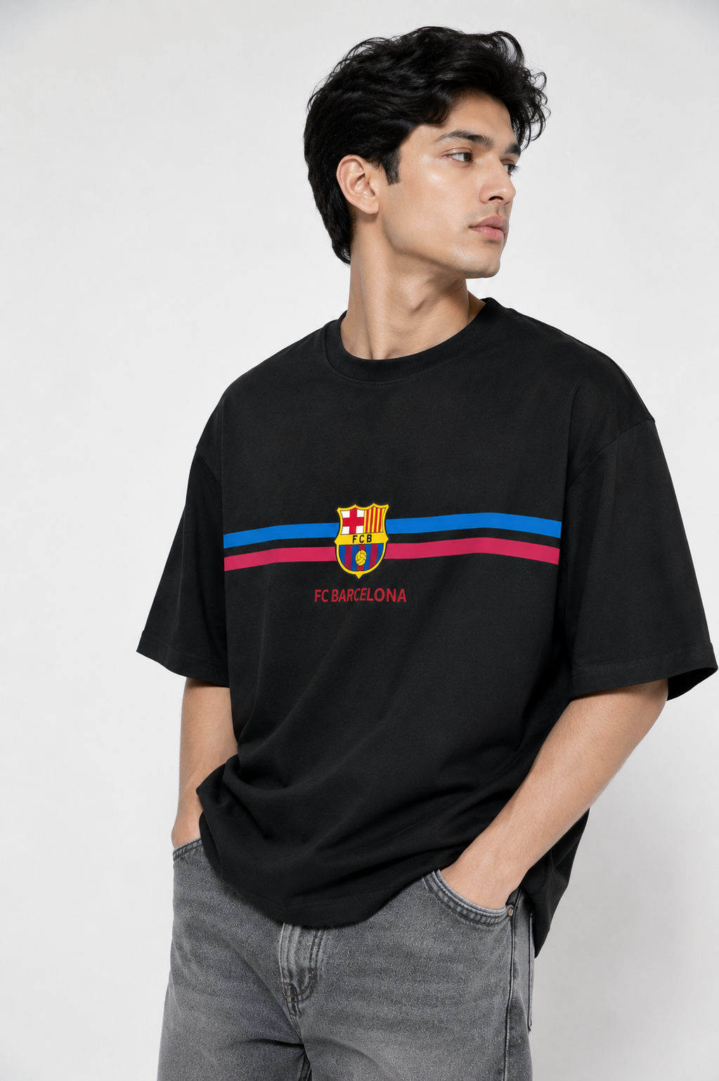 Barcelona Stripe Oversized Black Tee