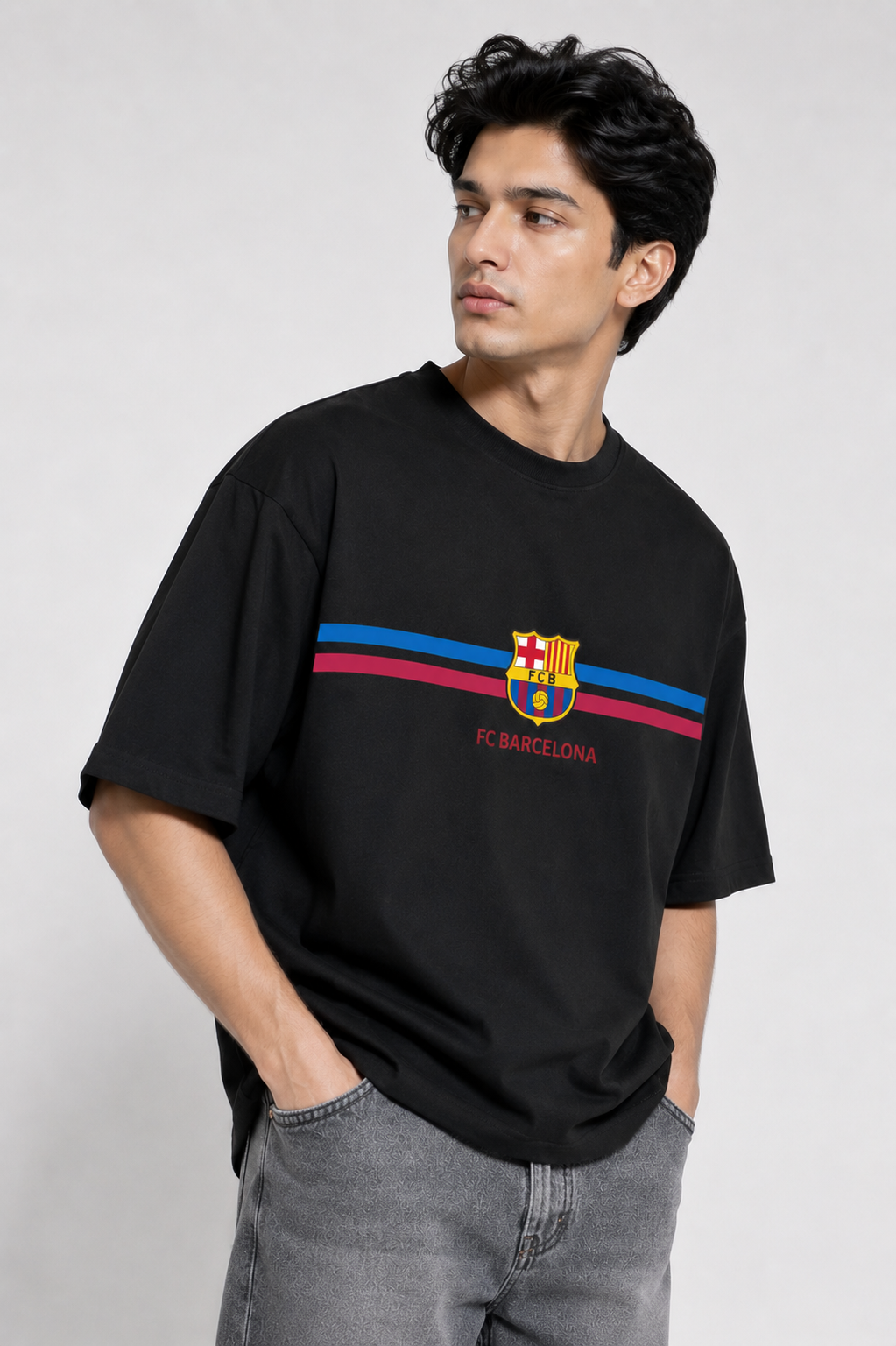 Barcelona Stripe Oversized Black Tee