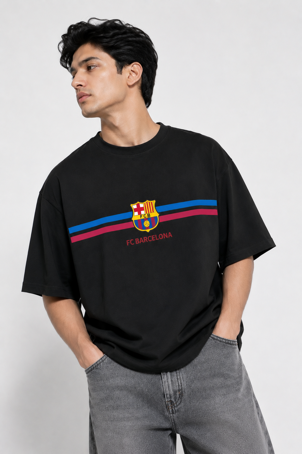 Barcelona Stripe Oversized Black Tee