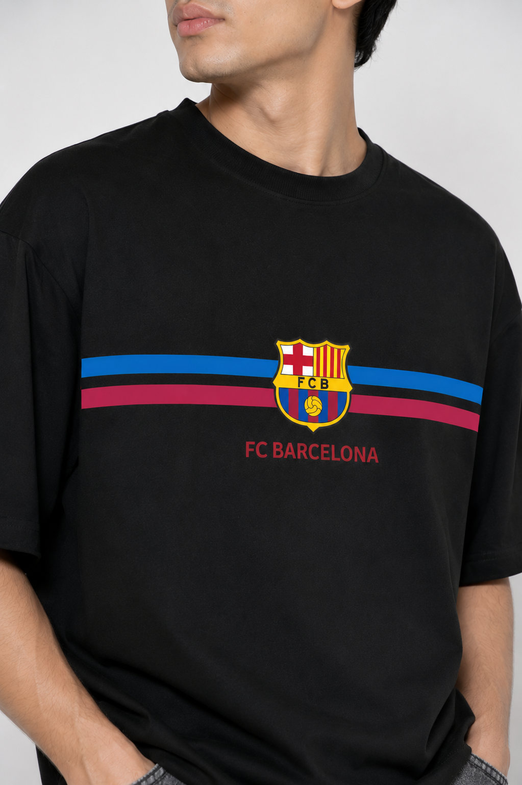 Barcelona Stripe Oversized Black Tee