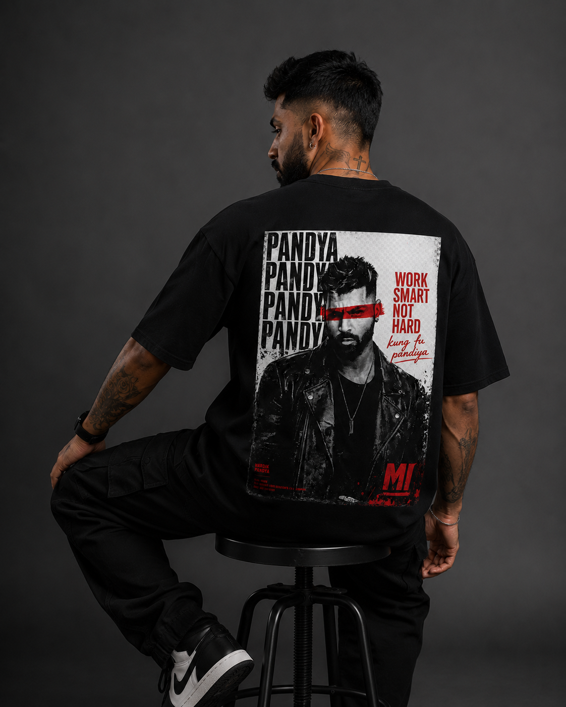Hardik Pandya Inspired Oversized Black Graphic T-Shirt – Kung Fu Pandiya.