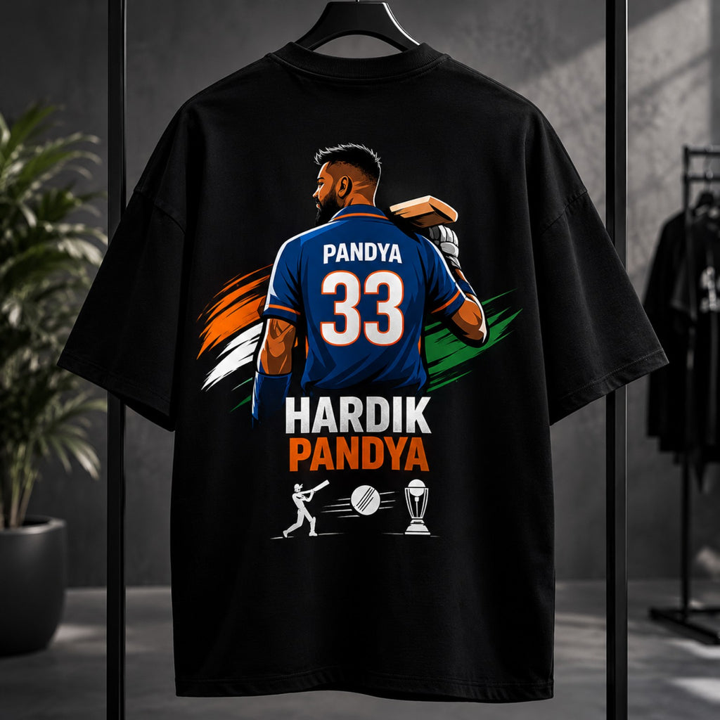 Hardik Pandya Oversized Black T-Shirt 100% Premium Cotton  – Cricket Fan Edition