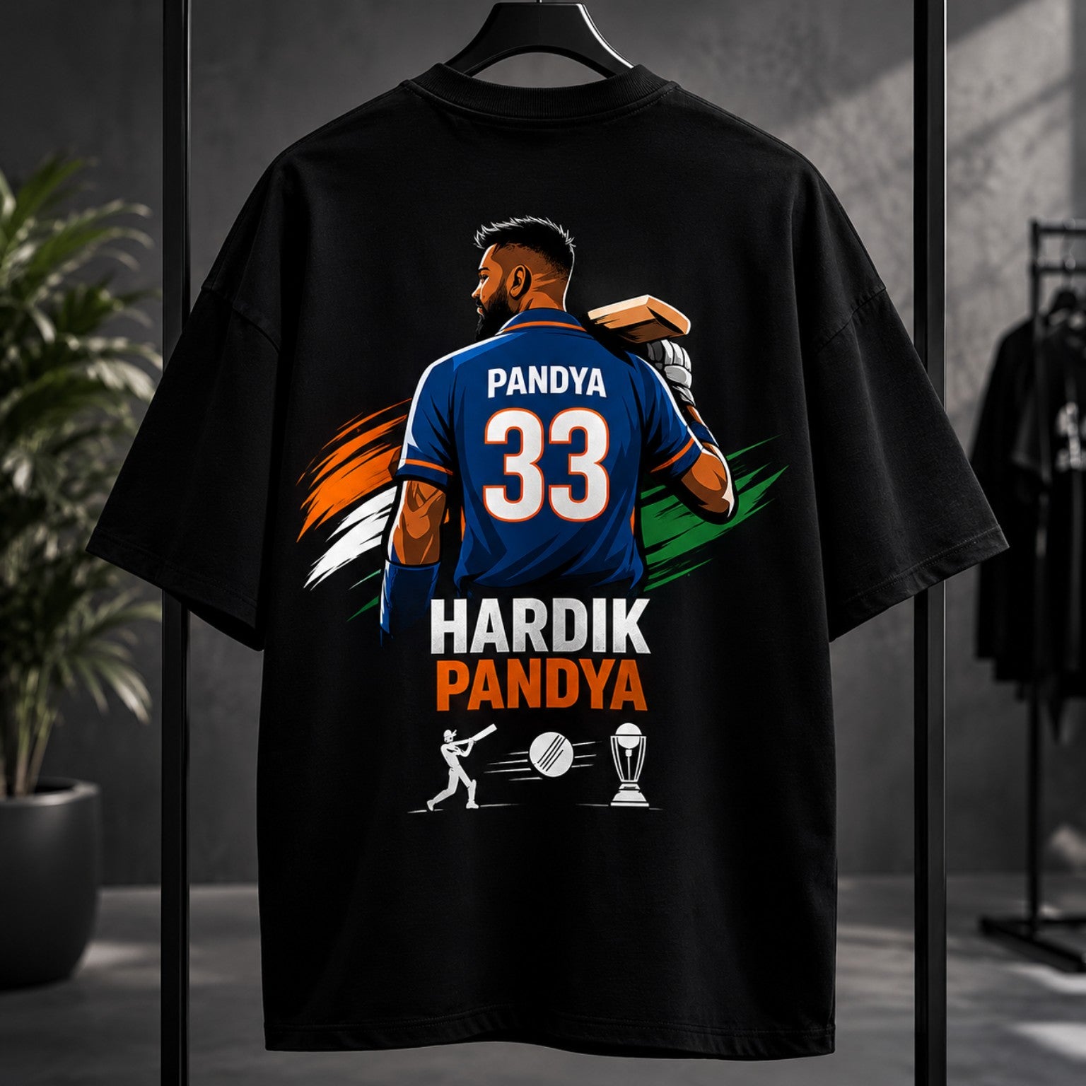Hardik Pandya Oversized Black T-Shirt 100% Premium Cotton  – Cricket Fan Edition