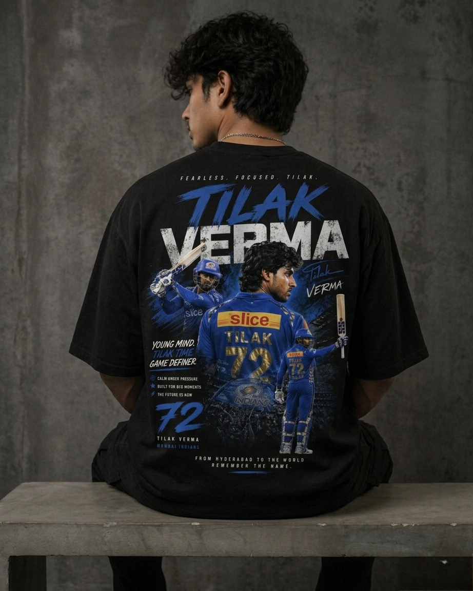 TILAK VERMA 72 - Fan Edition Oversized Black – 220 GSM Premium Cotton.
