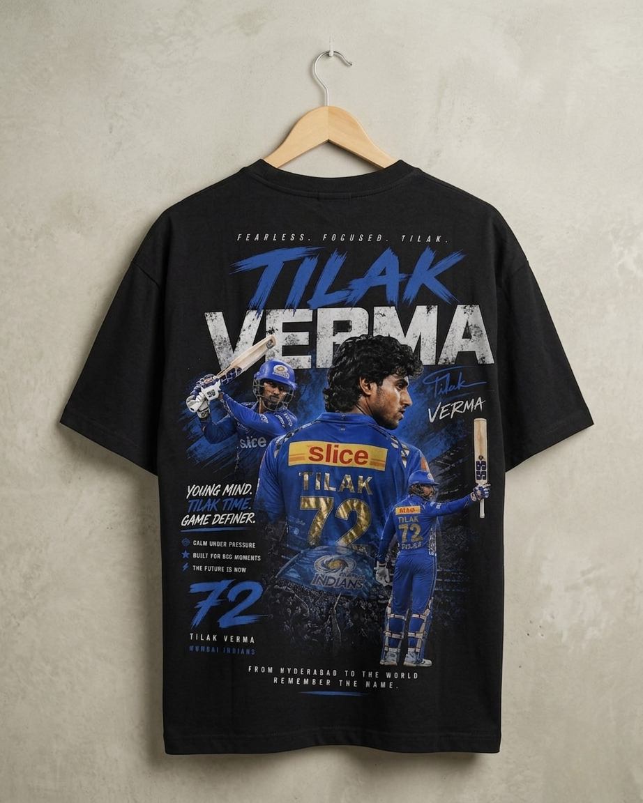 TILAK VERMA 72 - Fan Edition Oversized Black – 220 GSM Premium Cotton.
