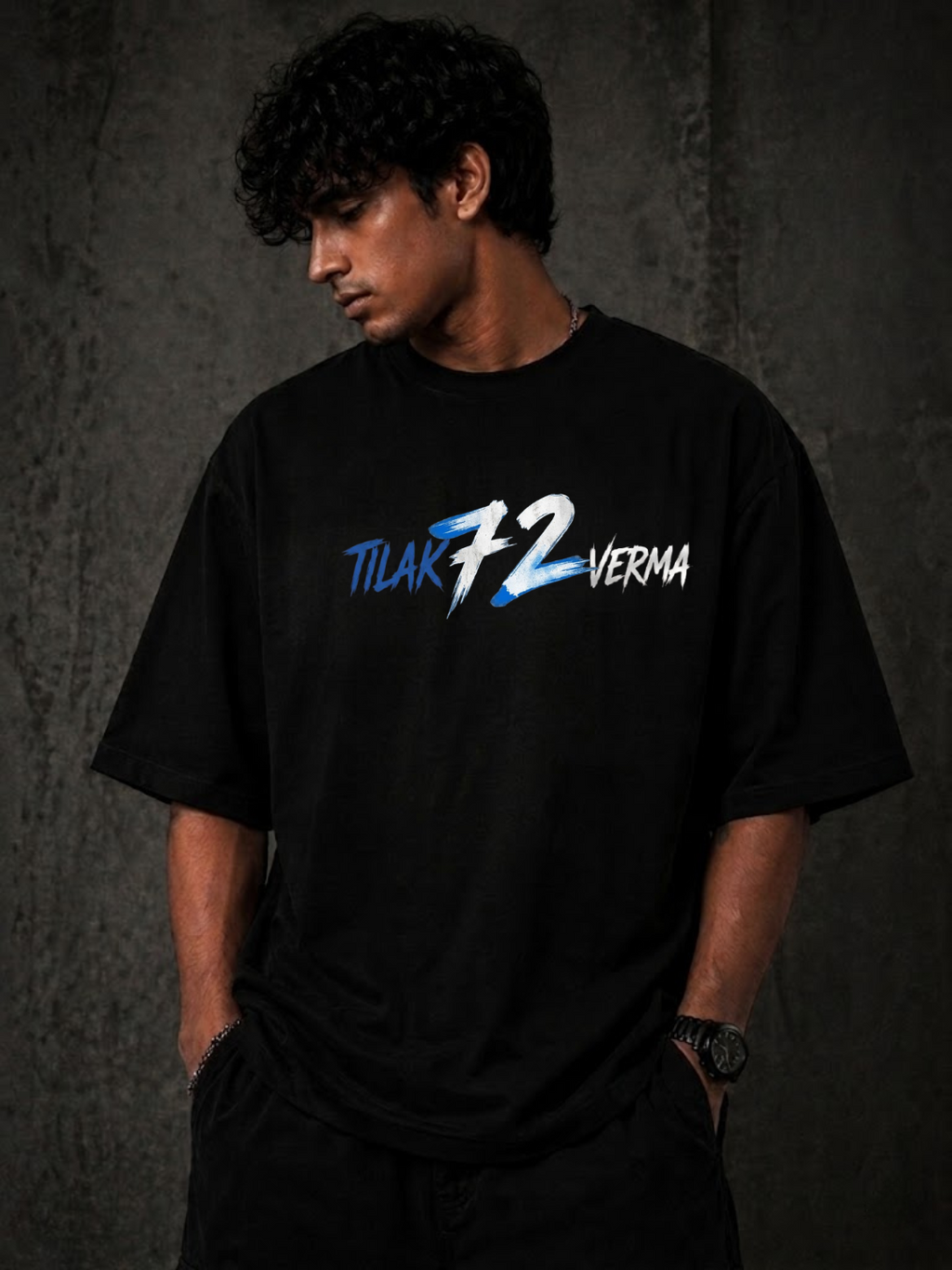 TILAK VERMA 72 - Fan Edition Oversized Black – 220 GSM Premium Cotton.