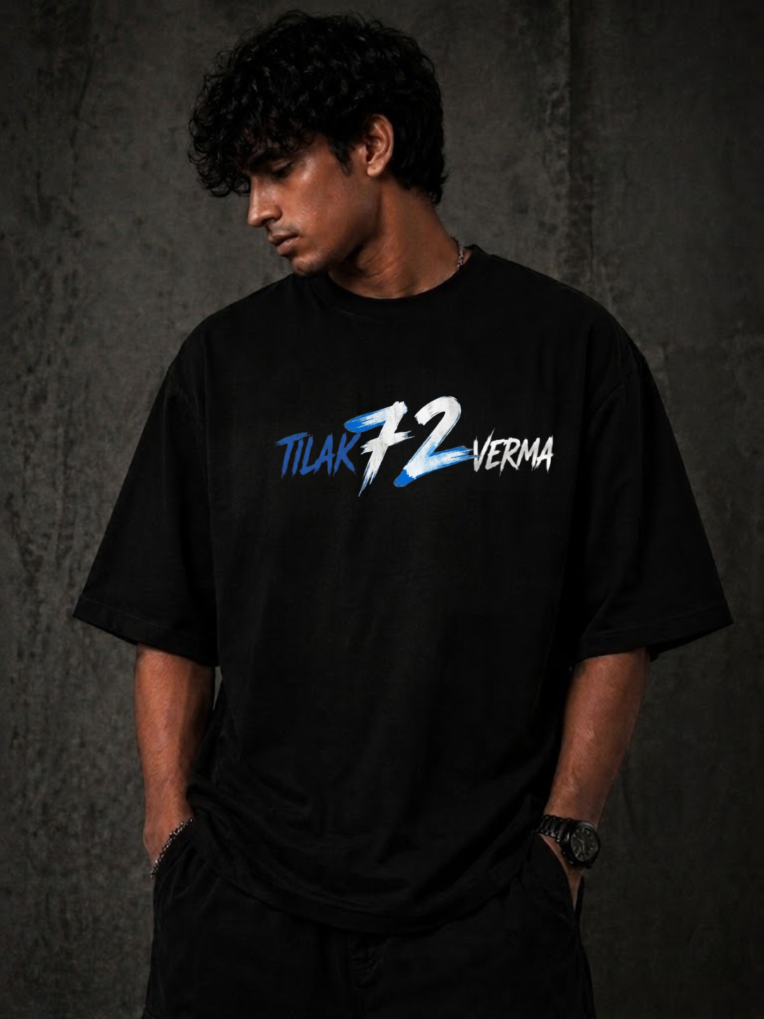 TILAK VERMA 72 - Fan Edition Oversized Black – 220 GSM Premium Cotton.