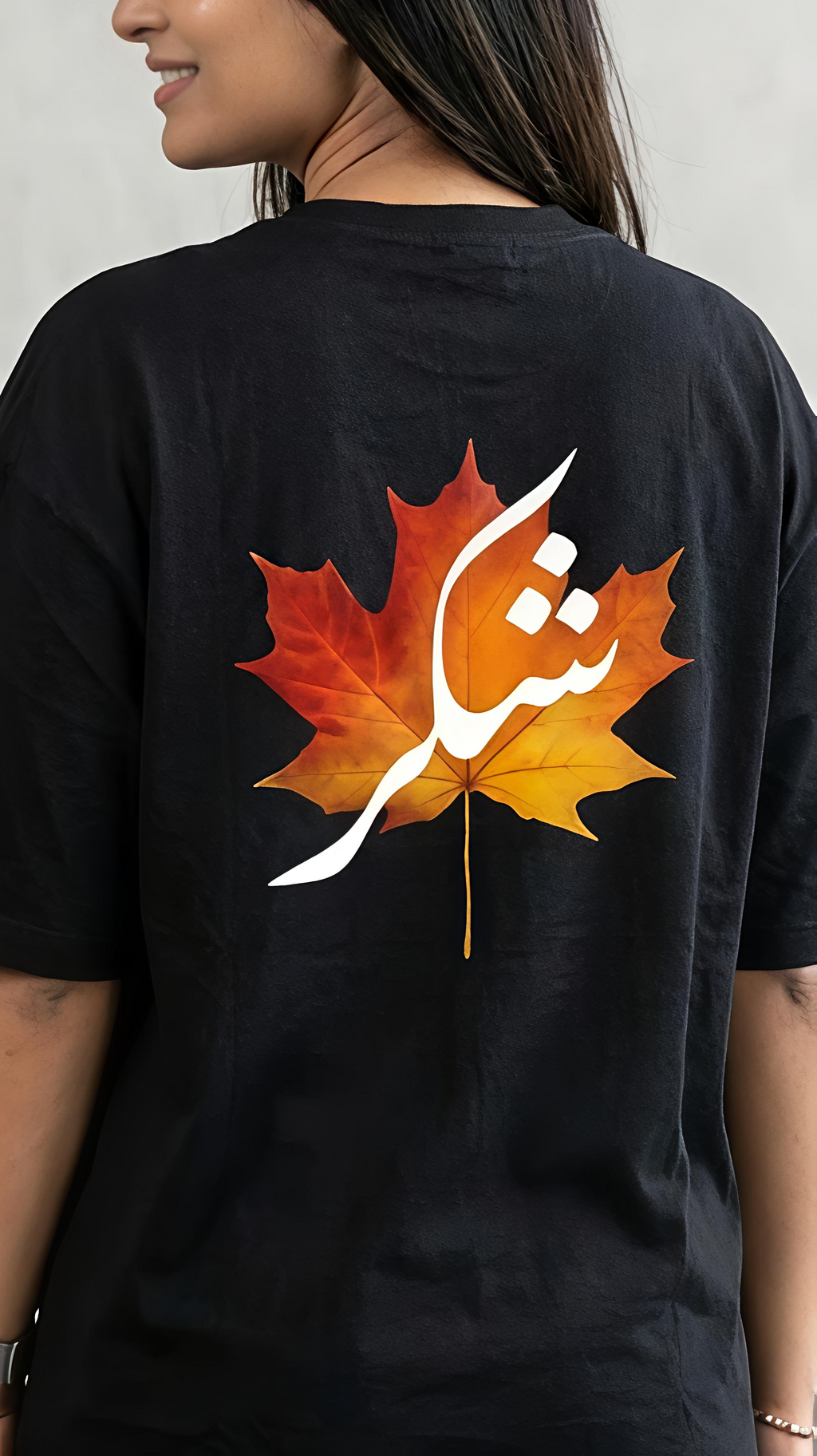 The Shukr Autumn Maple Oversized Black T-Shirt 100% Cotton