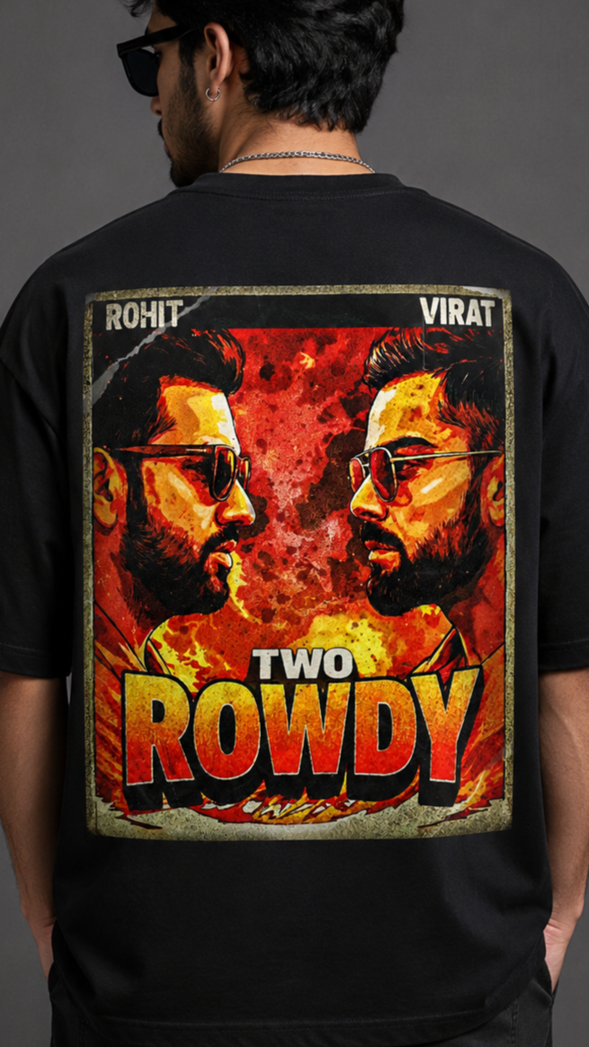 Rohit x Virat Two Rowdy Oversized Black Graphic T-Shirt Edition 100% Cotton