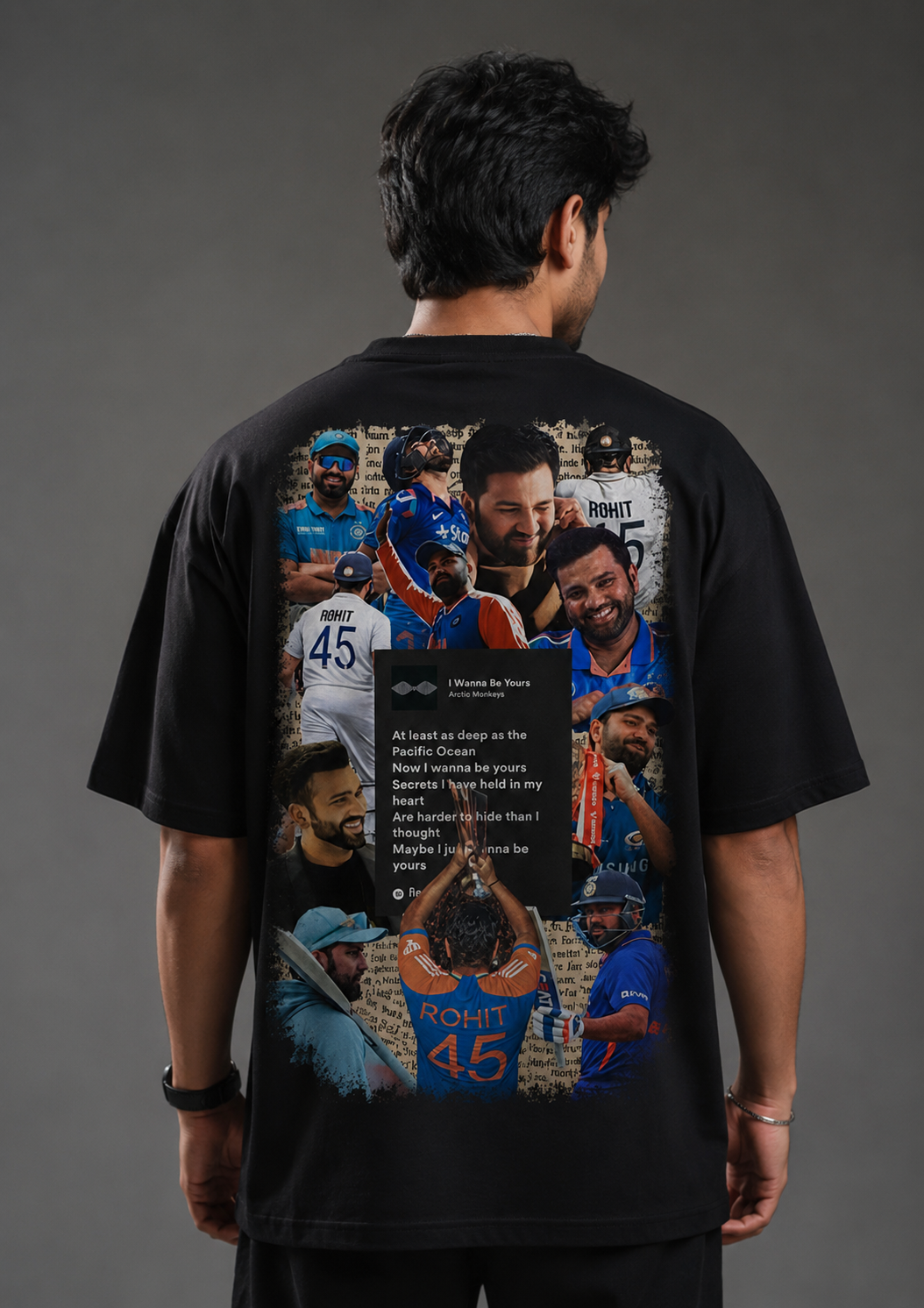 Rohit Sharma Oversized Graphic Black T-Shirt.