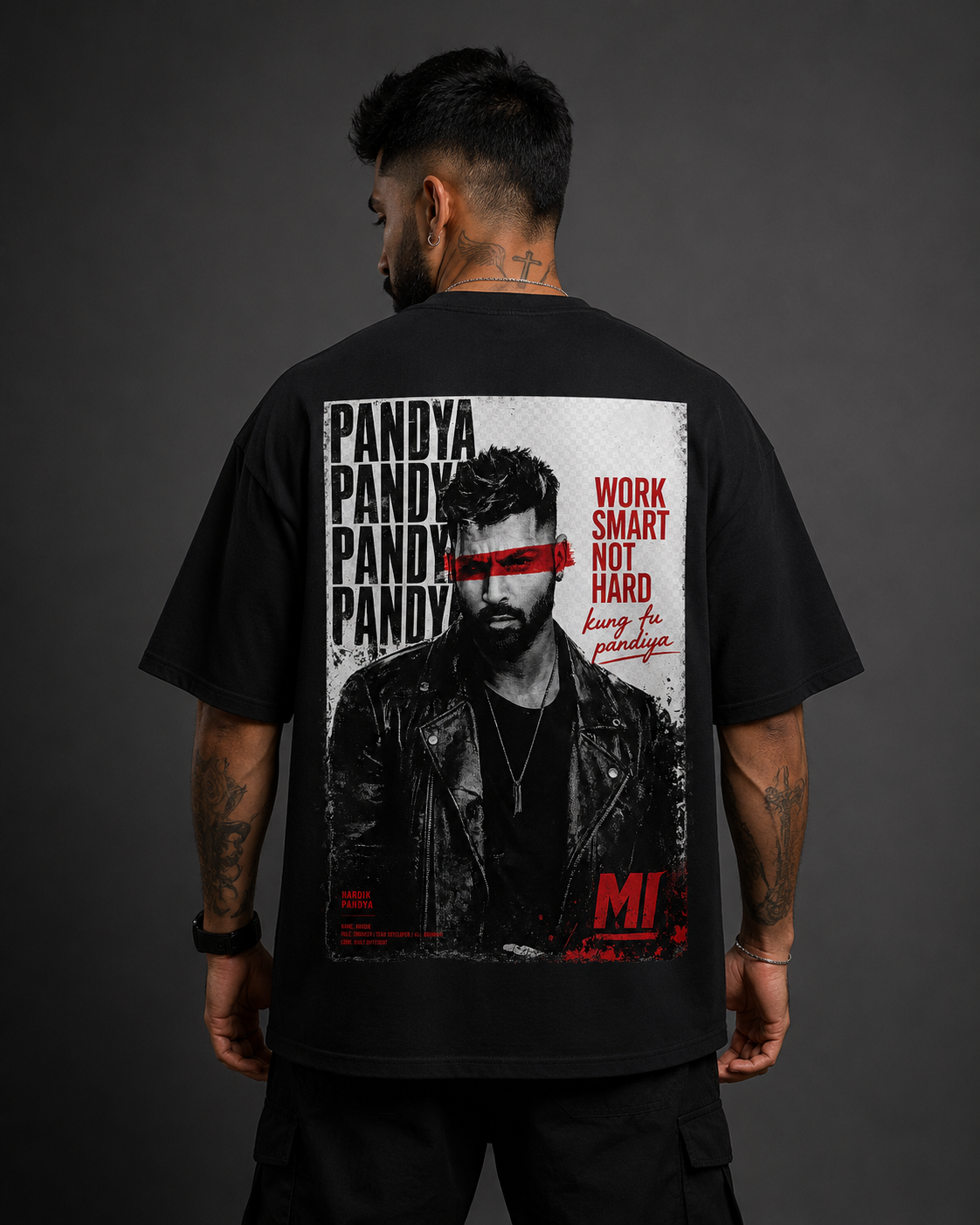 Hardik Pandya Inspired Oversized Black Graphic T-Shirt – Kung Fu Pandiya.