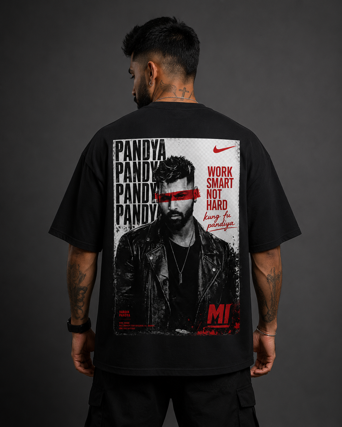 Hardik Pandya Inspired Oversized Black Graphic T-Shirt – Kung Fu Pandiya.