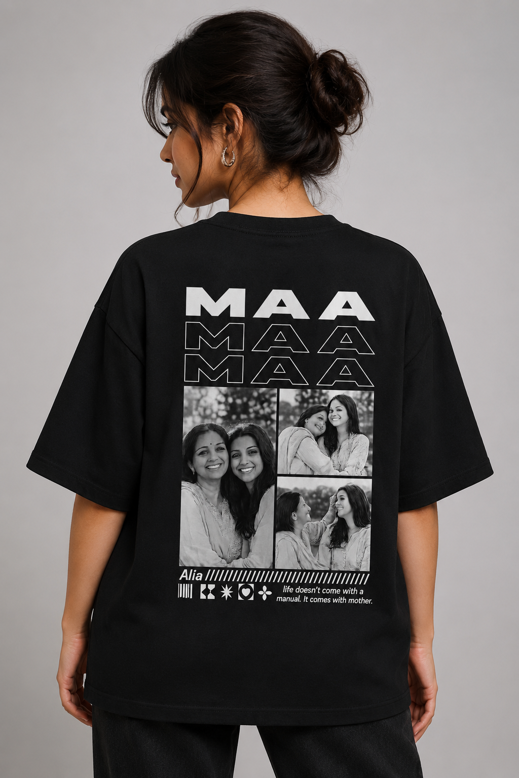 "Maa" Graphic Oversized Black T-Shirt – Customizable.