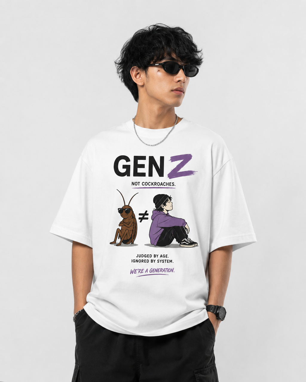 Gen Z not  Cockroach Printed Oversized White T-Shirt – 100% Premium Cotton