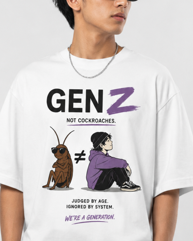 Gen Z not  Cockroach Printed Oversized White T-Shirt – 100% Premium Cotton