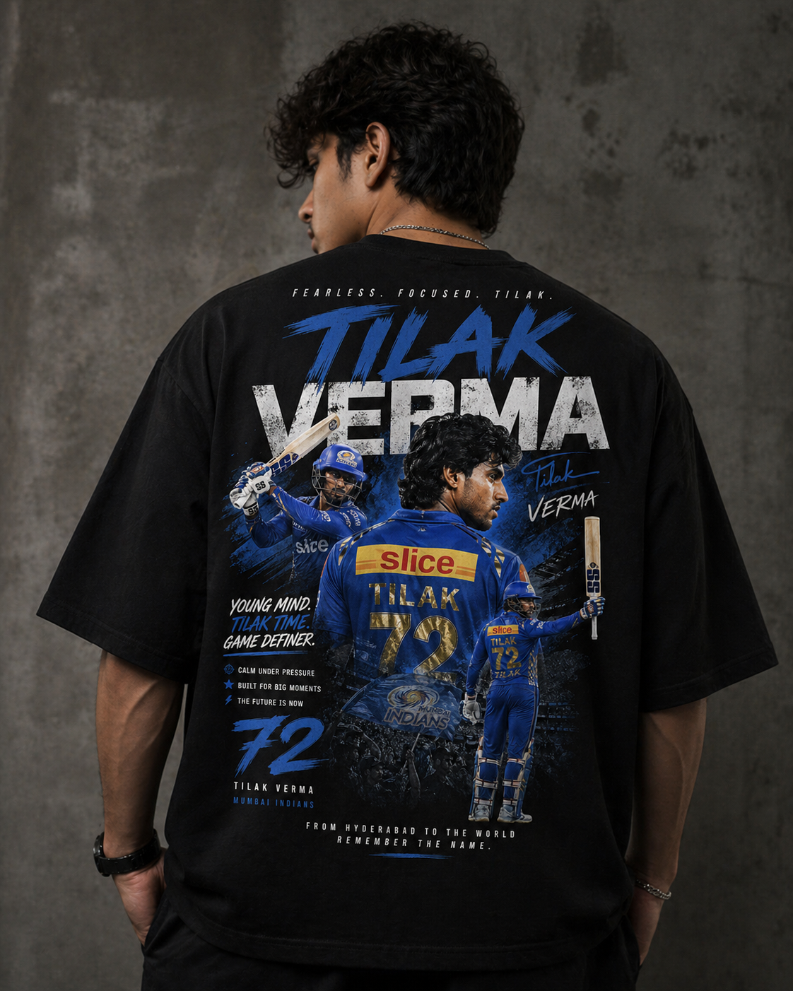 TILAK VERMA 72 - Fan Edition Oversized Black – 220 GSM Premium Cotton.