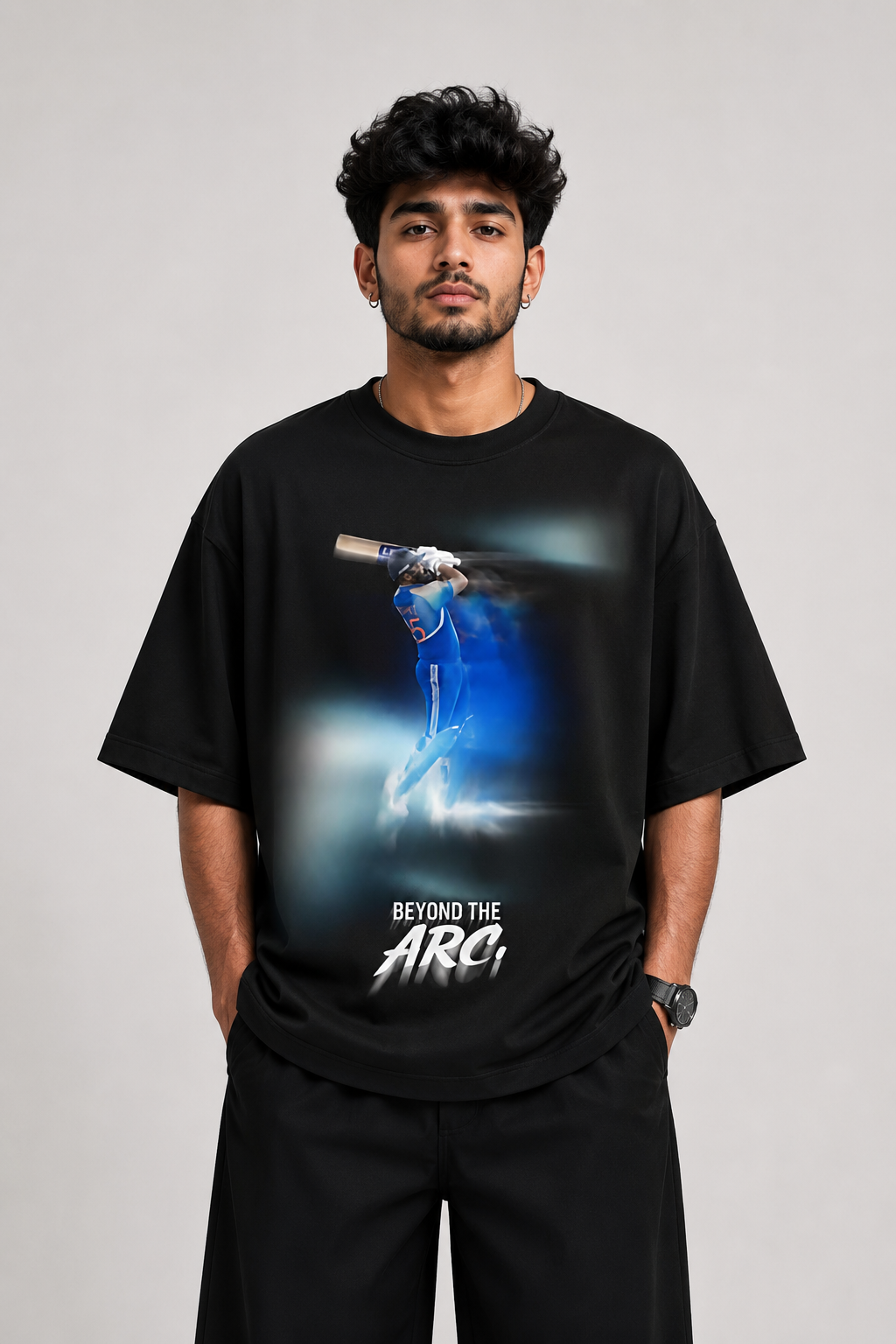 Rohit Sharma Oversized Graphic Black T-Shirt.