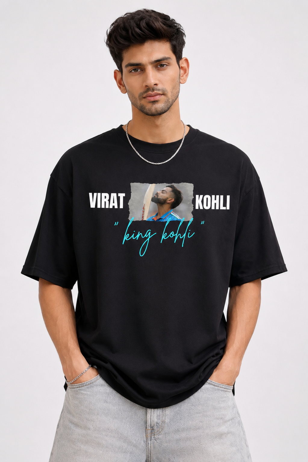 Virat Kohli “King Kohli” Oversized Black Printed T-Shirt 100%Cotton