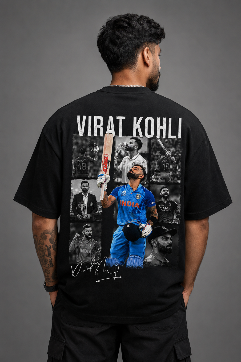 Virat Kohli “King Kohli” Oversized Black Printed T-Shirt 100%Cotton