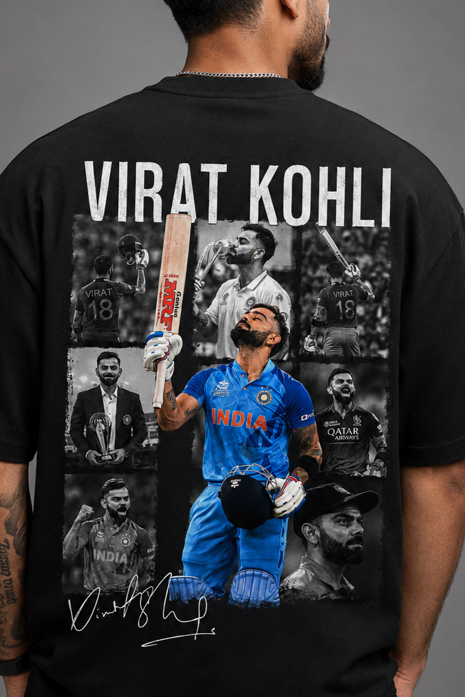Virat Kohli “King Kohli” Oversized Black Printed T-Shirt 100%Cotton