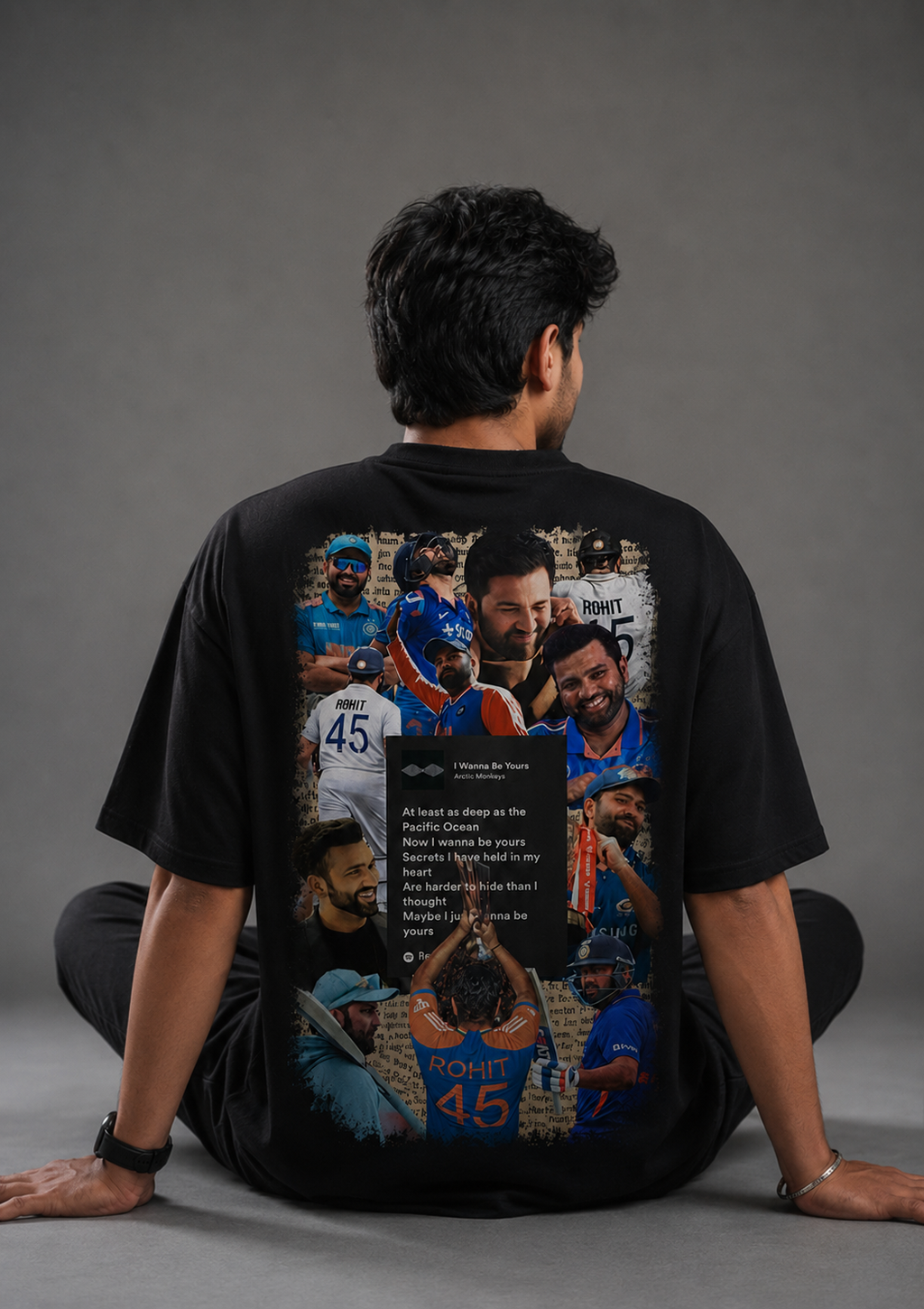 Rohit Sharma Oversized Graphic Black T-Shirt.