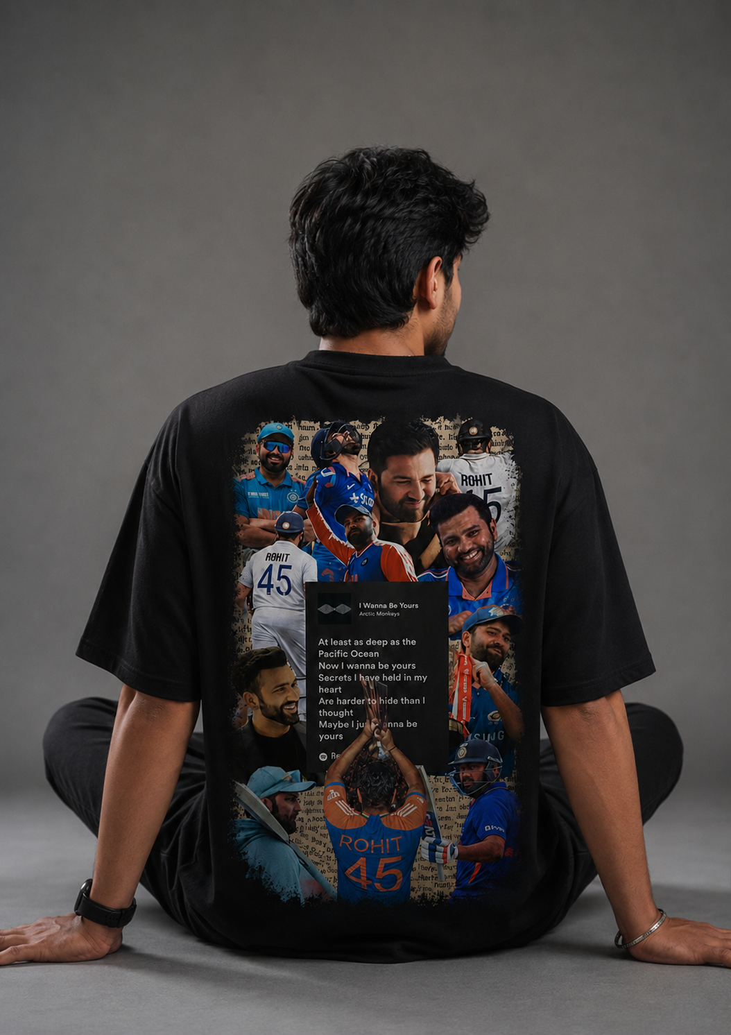Rohit Sharma Oversized Graphic Black T-Shirt.