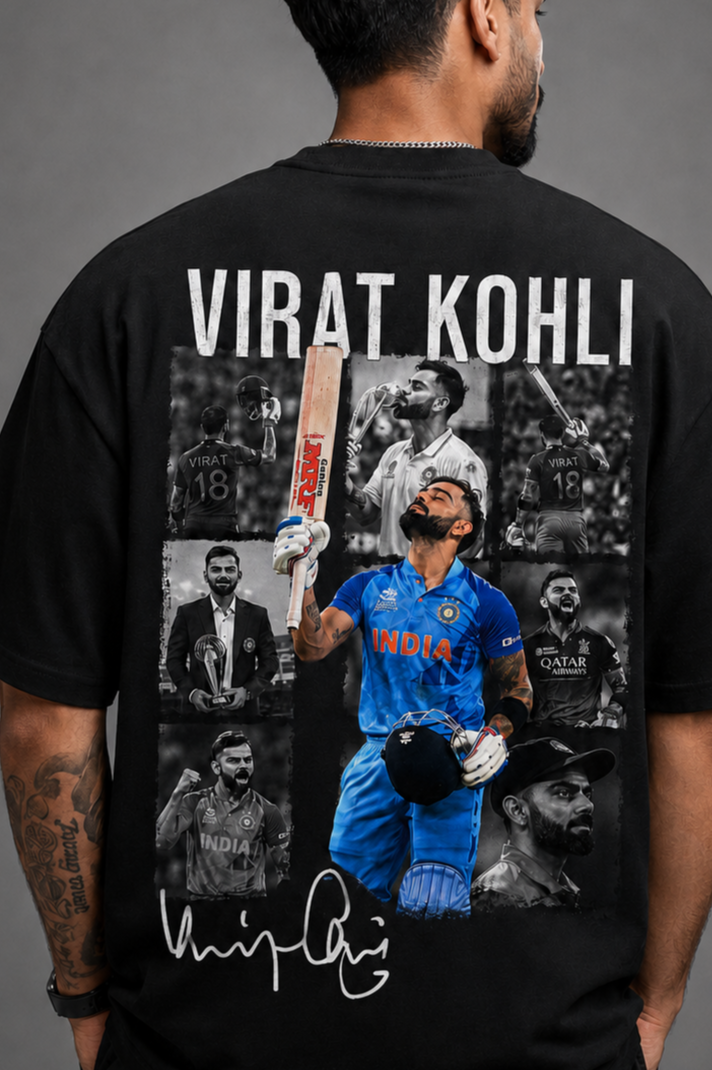 Virat Kohli “King Kohli” Oversized Black Printed T-Shirt 100%Cotton