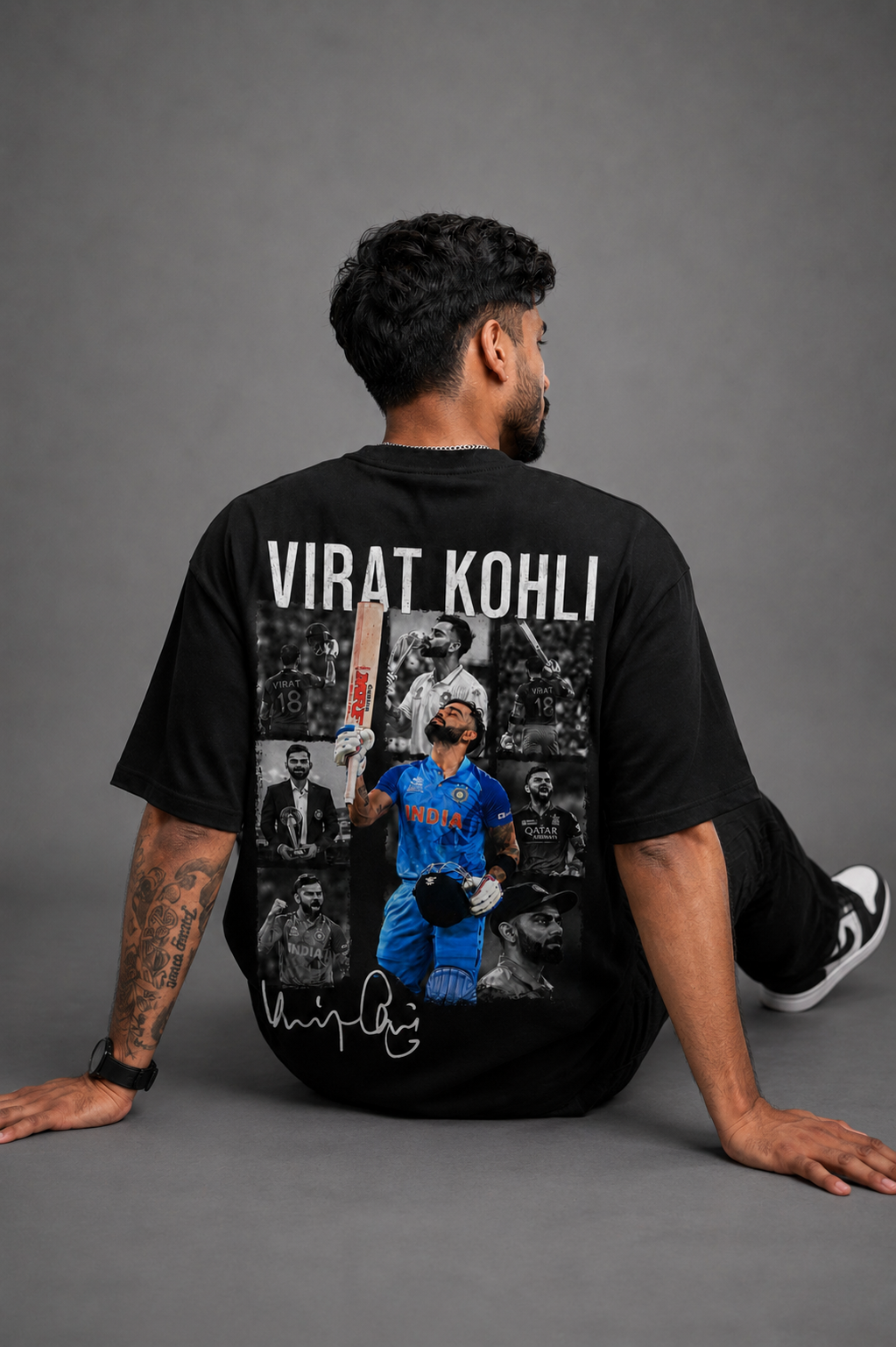 Virat Kohli “King Kohli” Oversized Black Printed T-Shirt 100%Cotton