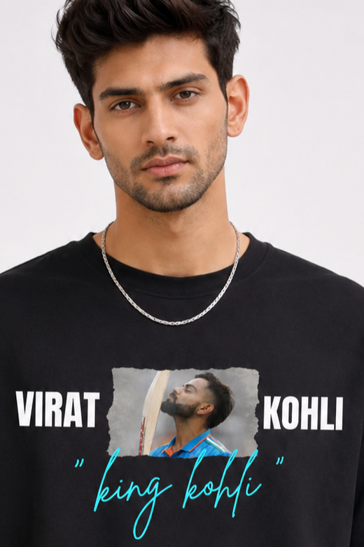 Virat Kohli “King Kohli” Oversized Black Printed T-Shirt 100%Cotton
