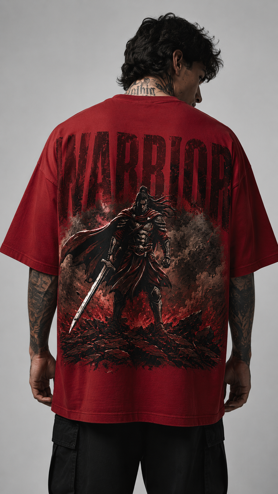 Warrior Oversized Red Graphic T-Shirt – 100% Premium Cotton Streetwear Print Tee