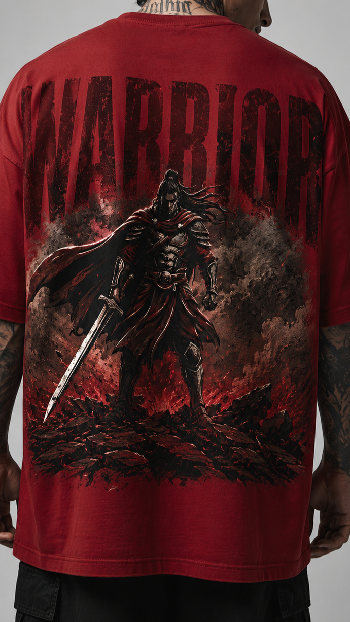Warrior Oversized Red Graphic T-Shirt – 100% Premium Cotton Streetwear Print Tee