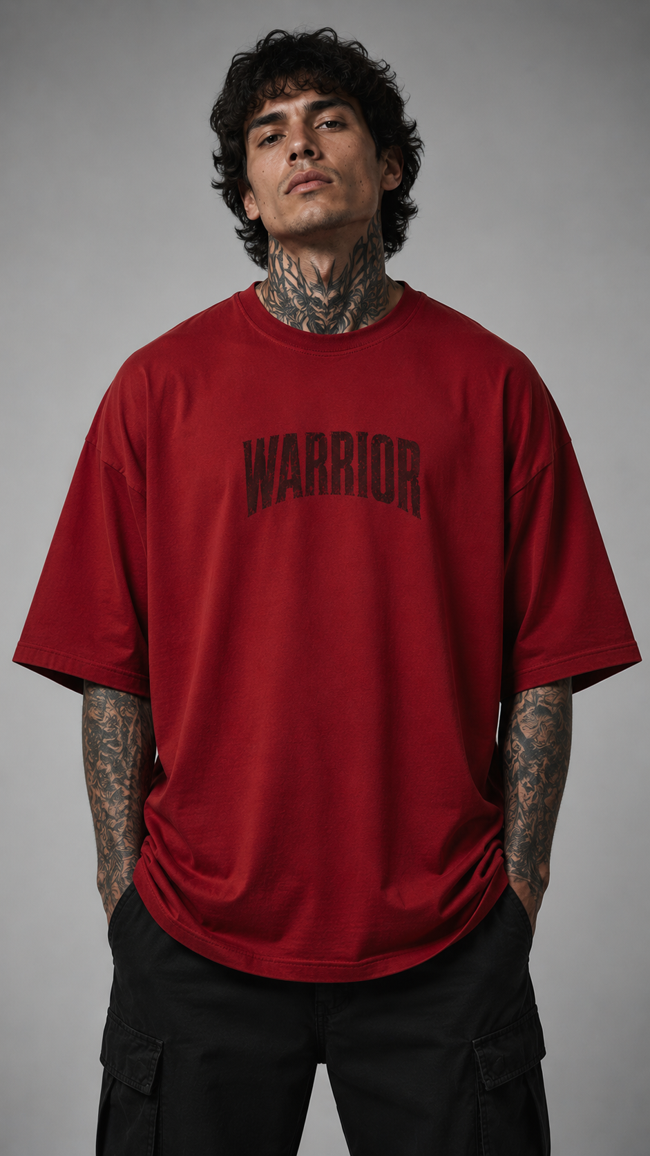 Warrior Oversized Red Graphic T-Shirt – 100% Premium Cotton Streetwear Print Tee