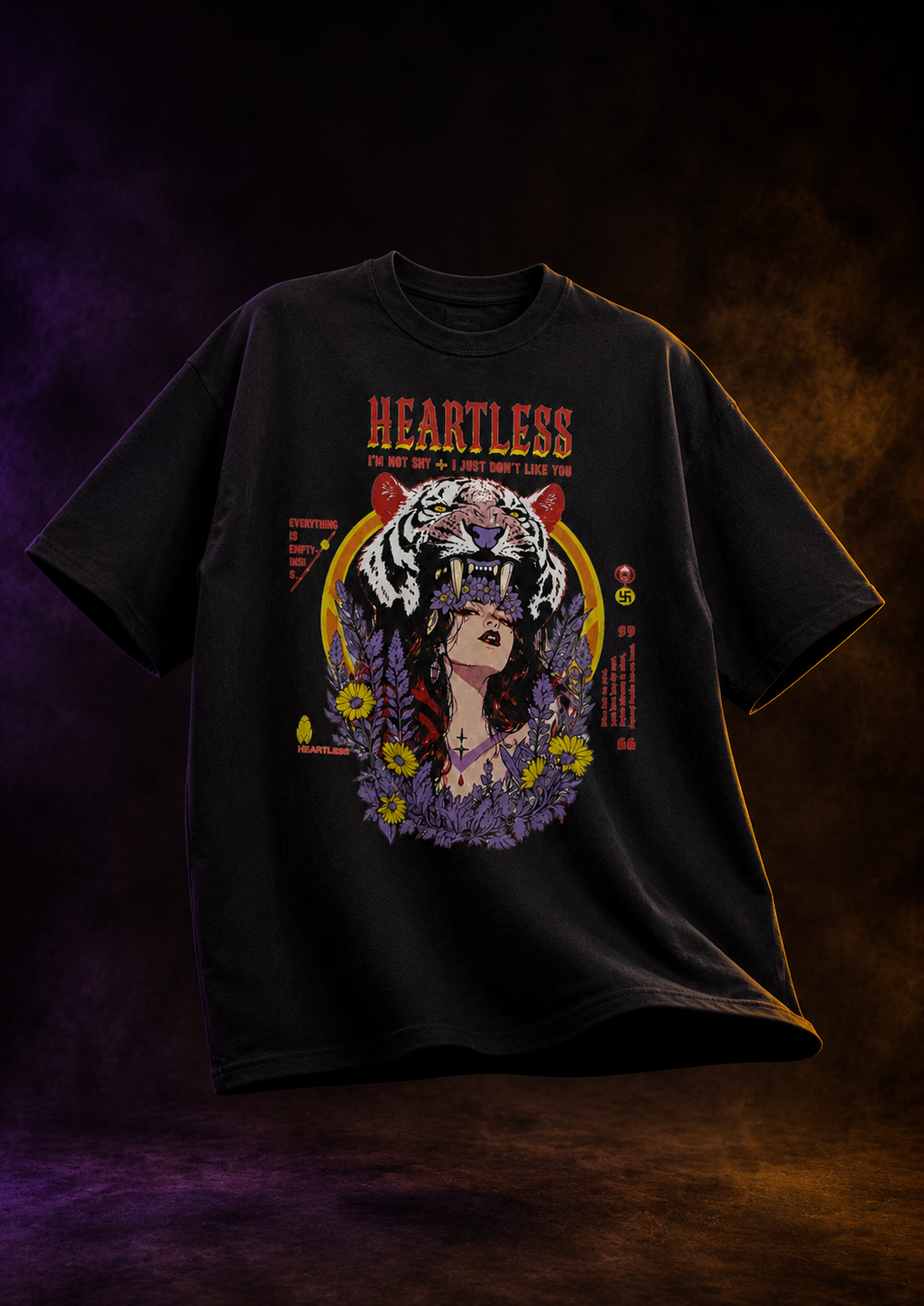 Heartless Graphic Oversized Black T-Shirt – Bold Streetwear for Women.