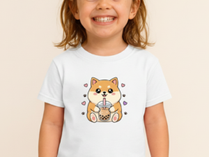 Cute Bubble Tea Puppy Kids Regular Print T-Shirt 100% Premium Cotton 180 GSM
