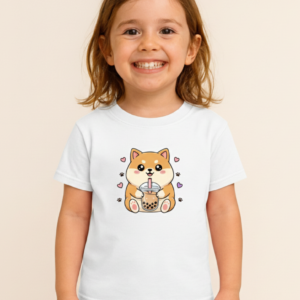Cute Bubble Tea Puppy Kids Regular Print T-Shirt 100% Premium Cotton 180 GSM
