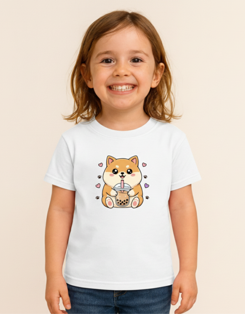 Cute Bubble Tea Puppy Kids Regular Print T-Shirt 100% Premium Cotton 180 GSM