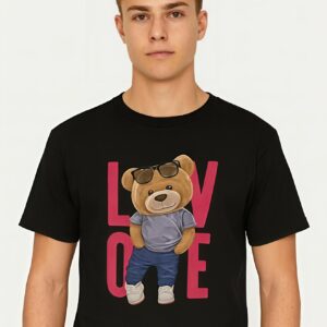 Bear “LOVE” Graphic Black Regular Fit T-Shirt 100% Premium Cotton 180 GSM