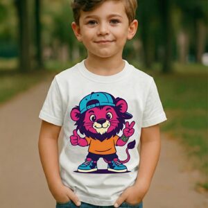 Lion Cartoon Graphic White kids Regular T-Shirt 100% Premium Cotton 180 GSM
