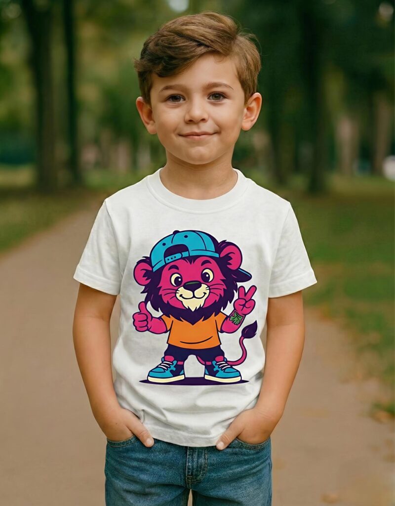 Lion Cartoon Graphic White kids Regular T-Shirt 100% Premium Cotton 180 GSM