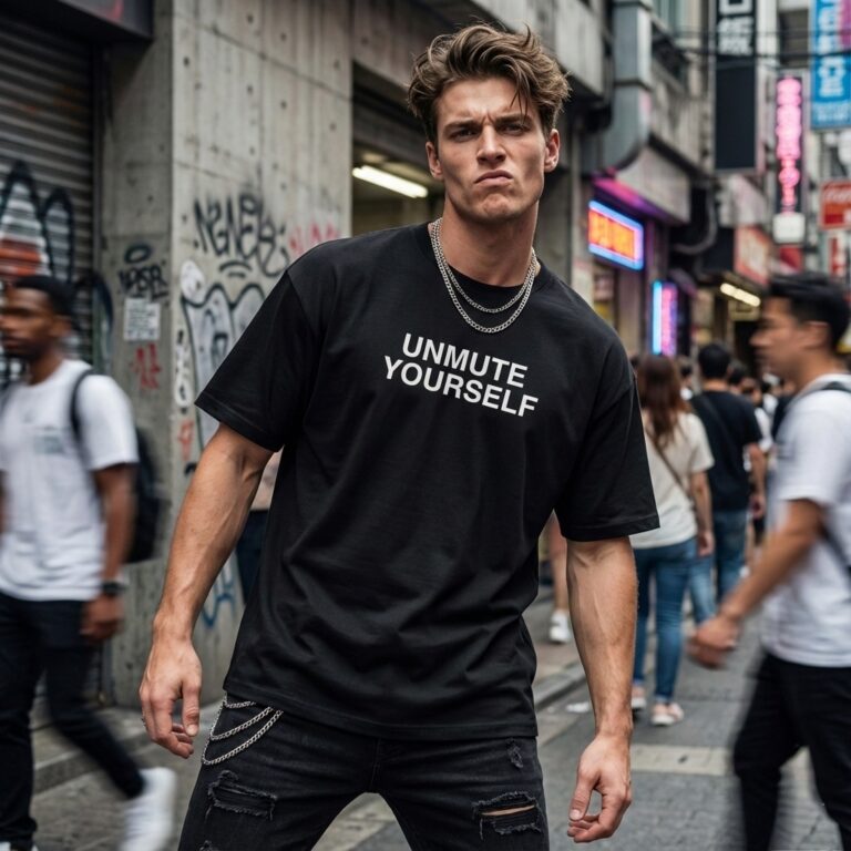 UNMUTE YOURSELF Black Graphic Printed Oversized T-Shirt, 100% Premium Cotton, 220 GSM