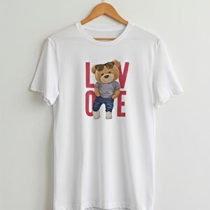 Bear “LOVE” Graphic White Regular Fit T-Shirt 100% Premium Cotton 180 GSM