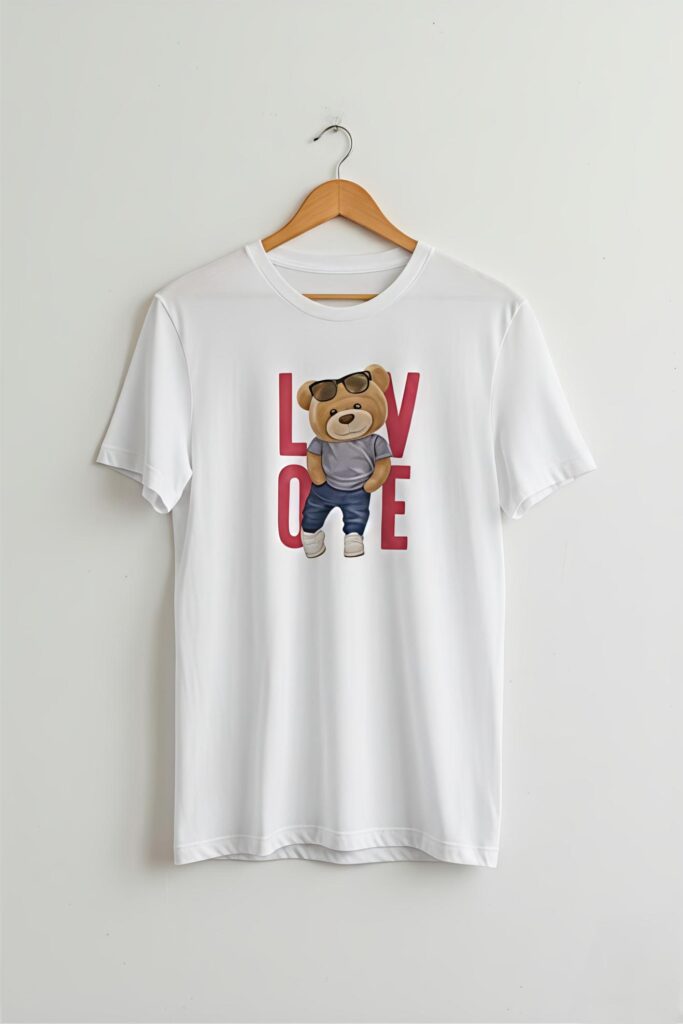 Bear “LOVE” Graphic White Regular Fit T-Shirt 100% Premium Cotton 180 GSM